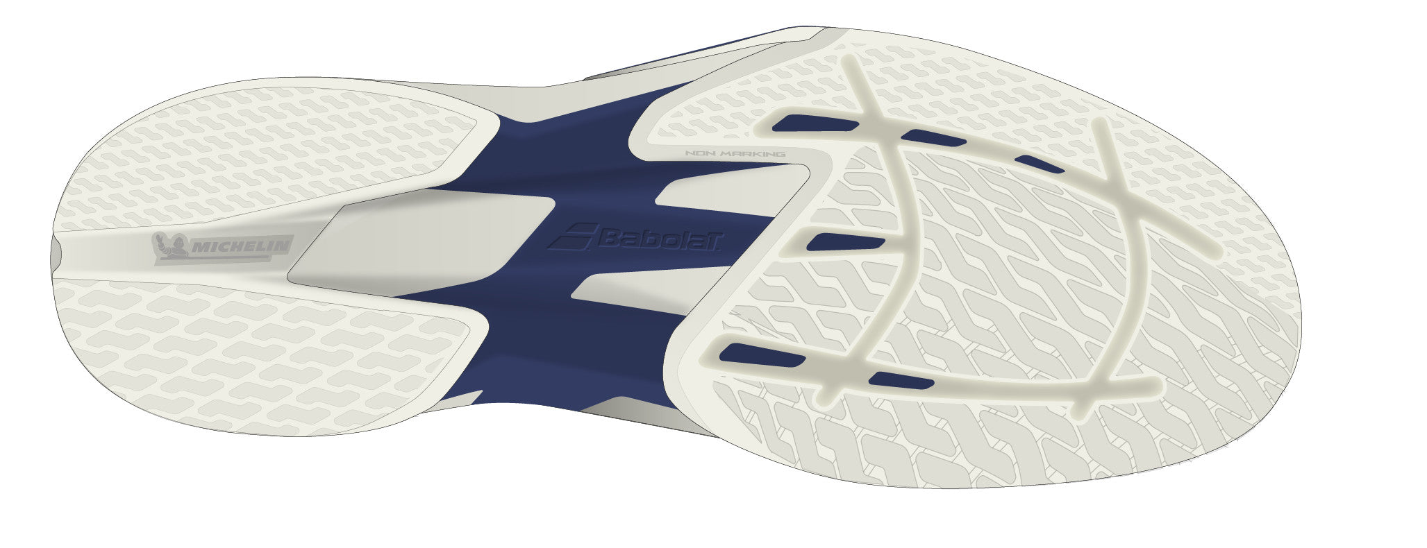 Babolat Jet Mach 4 All Court Men's Shoes 2026 - Cream/DarkBlue - sole view