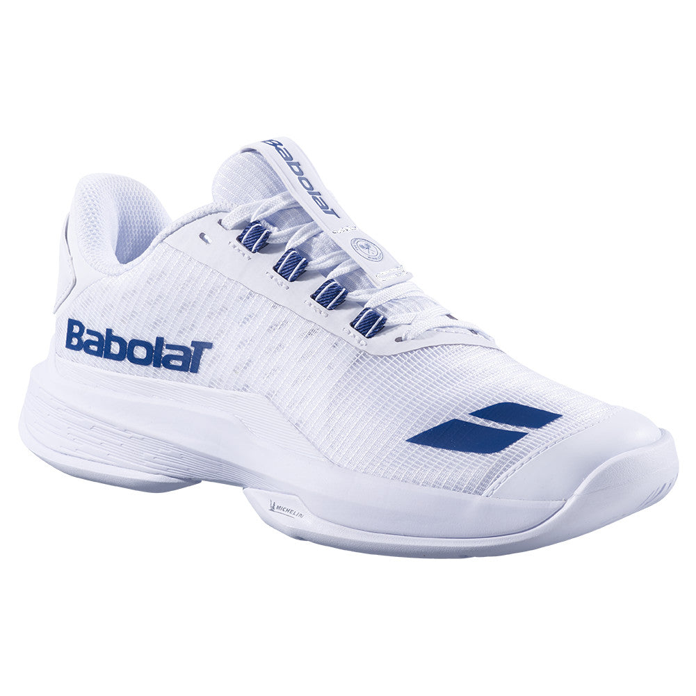 Babolat Jet Tere 2 All Court Wimbledon Men's Tennis Shoe - White / Blue Navy - three-quarter view