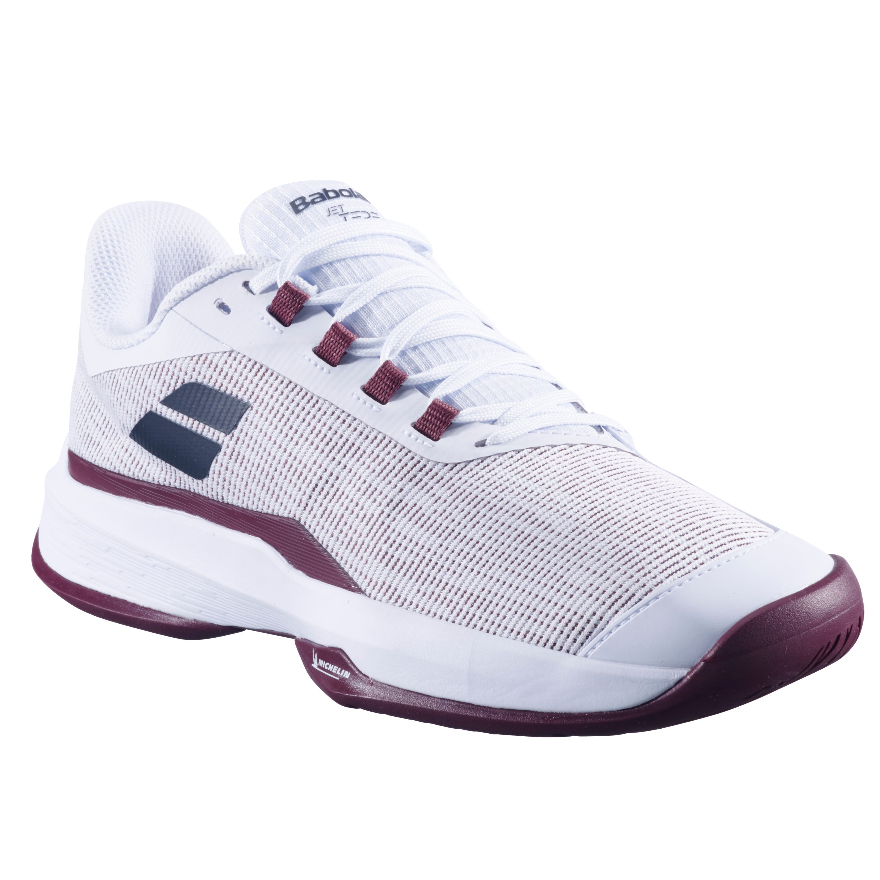 Babolat Jet Tere 2 All Court Men's Shoes 2025 - White/Port Royale (Burgandy) - three-quarter view