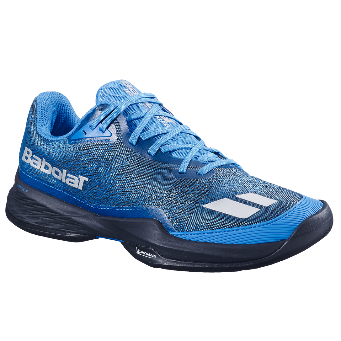 Babolat Jet Mach Pickleball Men's Shoes - Blue/Black - three-quarter view