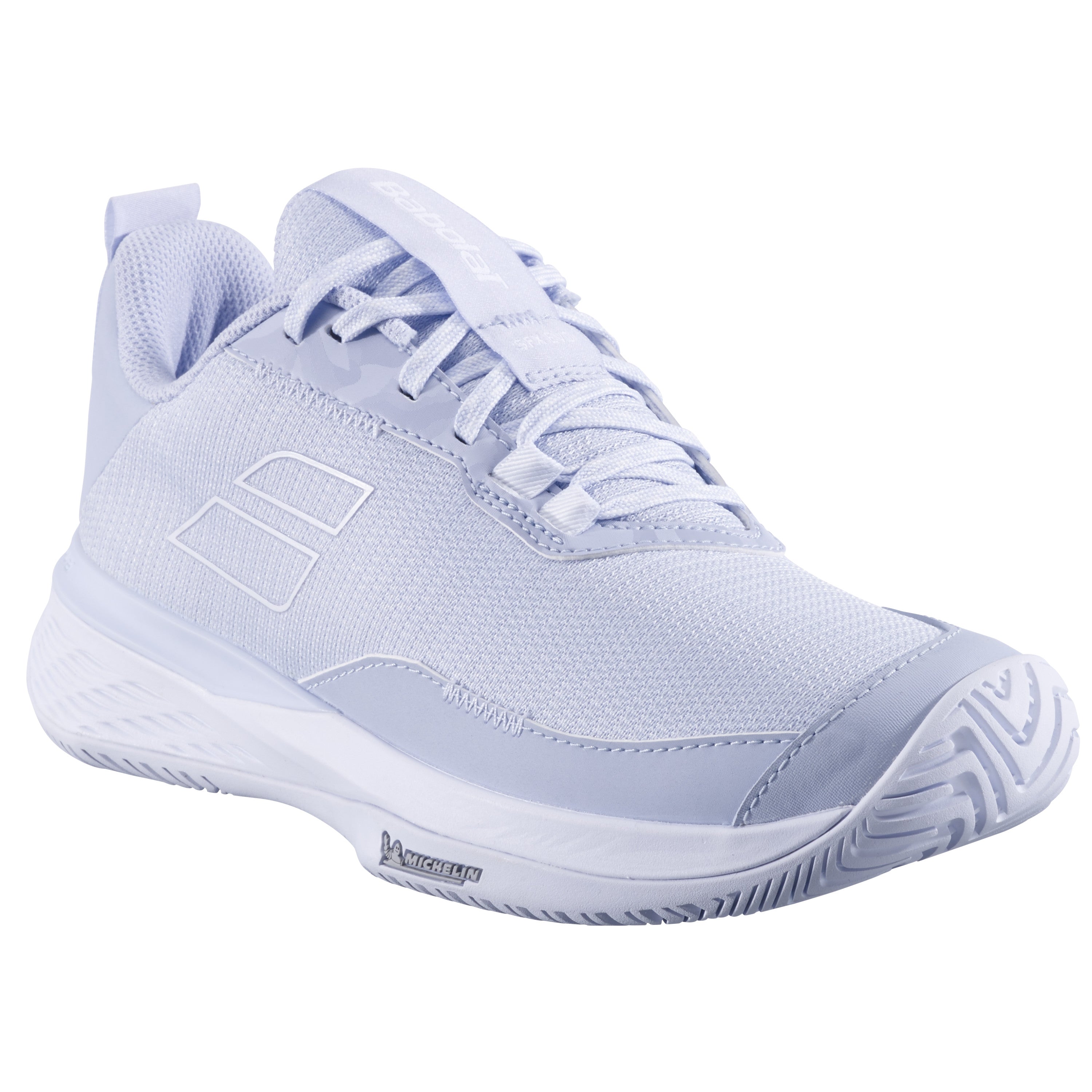 Babolat SFX Evo All Court Women's Shoe - Xenon Blue/White - three-quarter view