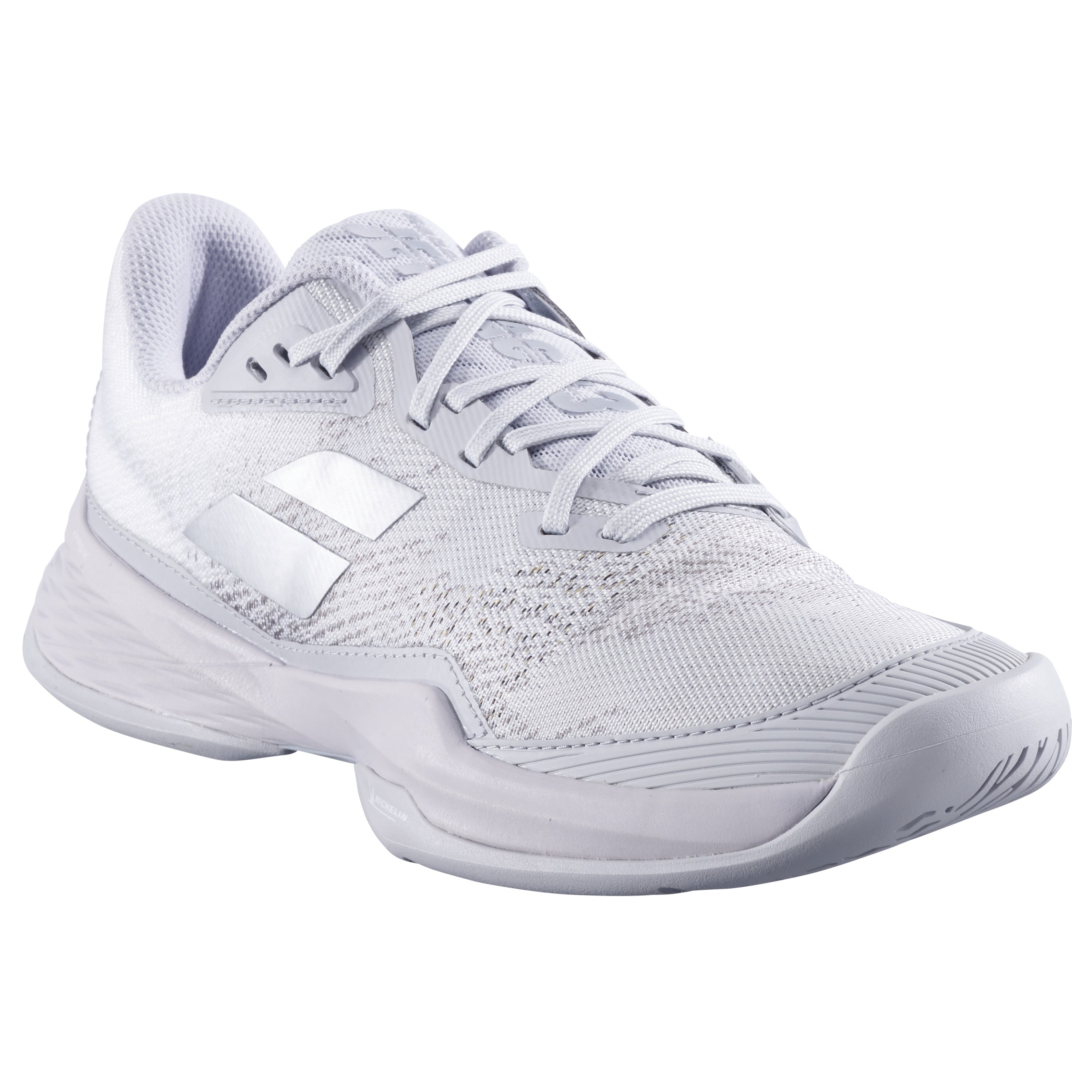 Babolat Jet Mach 3 All Court Women's Shoe 2025 - White/Grey - three-quarter view